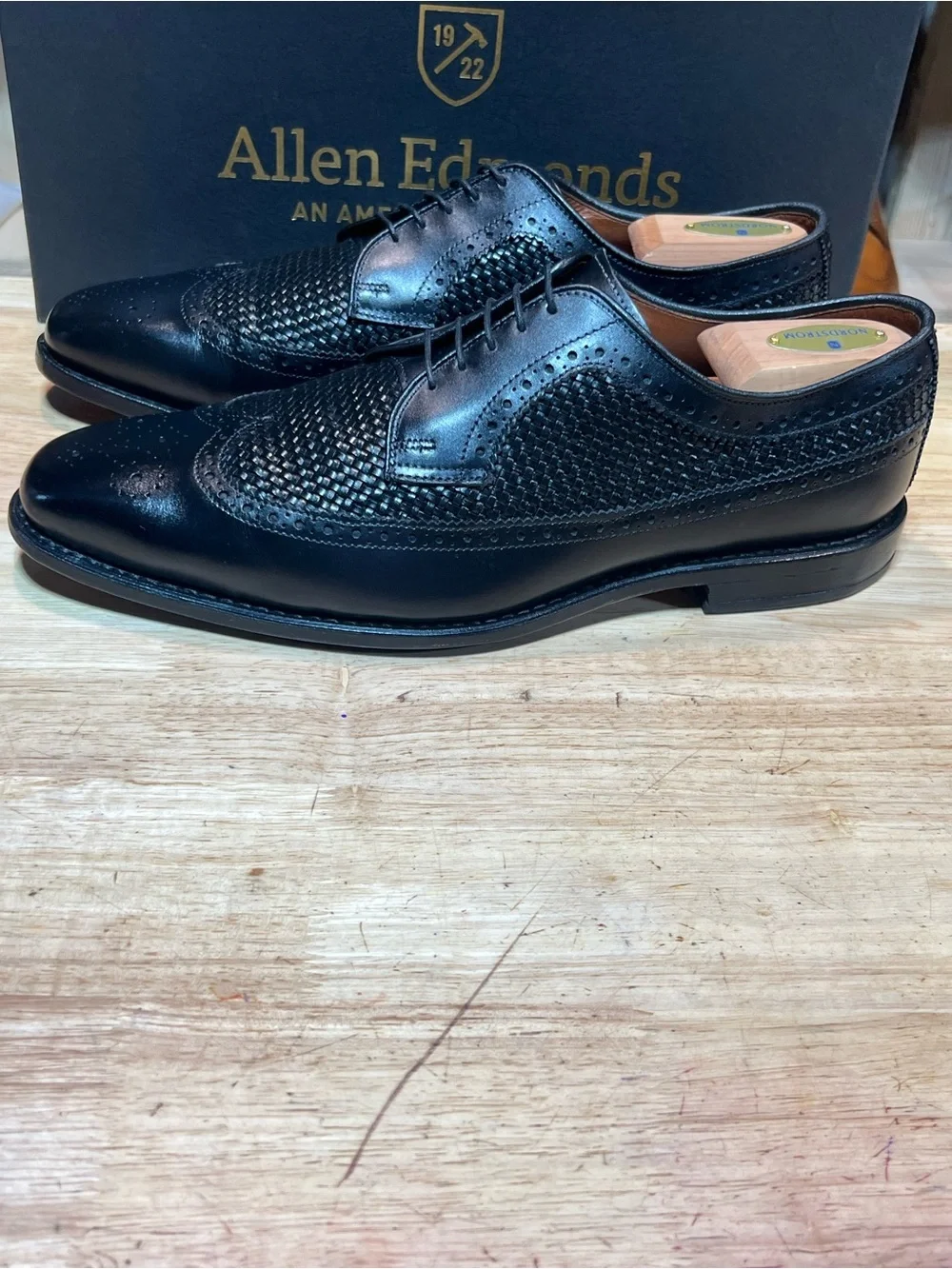 Allen Edmunds “Boca Raton” Men’s Black Woven Wingtip Derbies Sz 10.5D Md In 🇺🇸